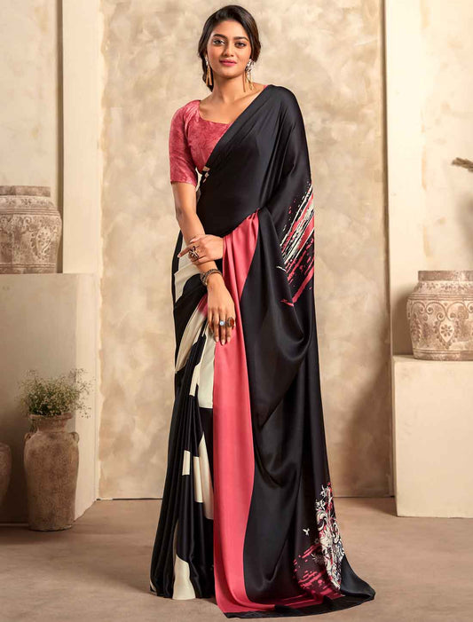 Satin Crepe Abstract Print UnStitched Casual Saree