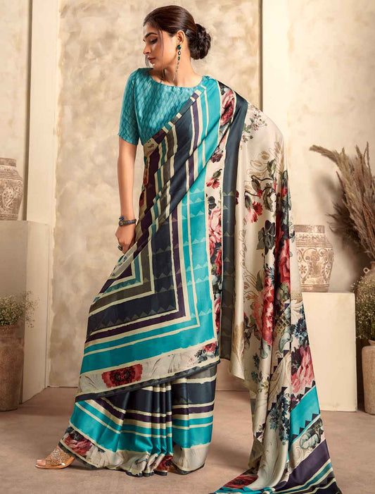 UnStitched Satin Crepe Abstract Print Casual Saree