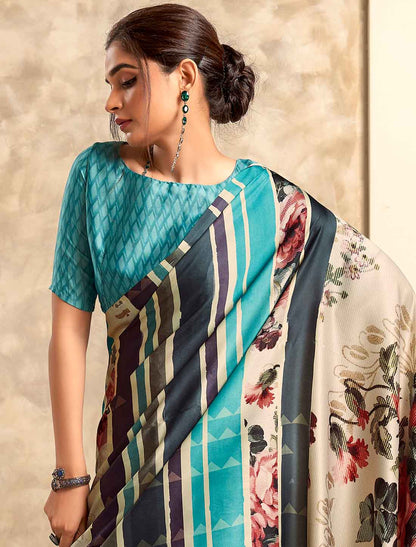 UnStitched Satin Crepe Abstract Print Casual Saree