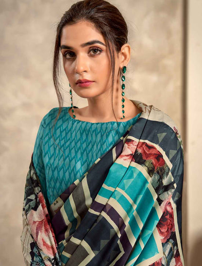 UnStitched Satin Crepe Abstract Print Casual Saree