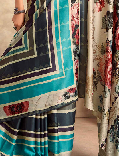 UnStitched Satin Crepe Abstract Print Casual Saree