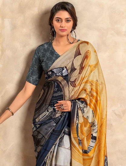 Ethnic Satin Crepe Abstract Print Casual Saree