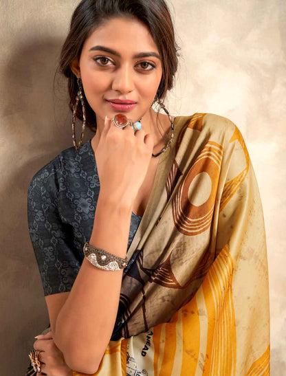 Ethnic Satin Crepe Abstract Print Casual Saree
