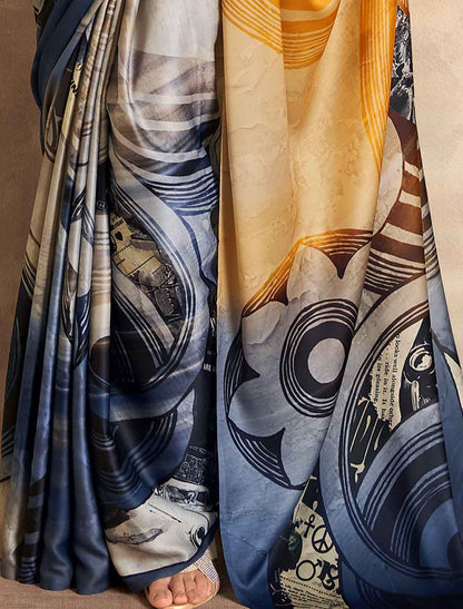 Ethnic Satin Crepe Abstract Print Casual Saree