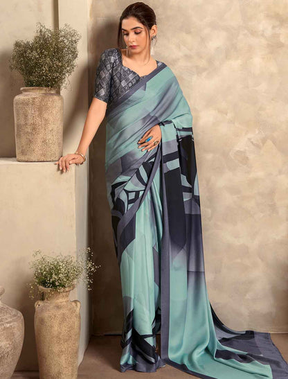 Satin Crepe Abstract Print Ethnic Casual Saree
