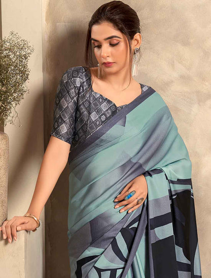 Satin Crepe Abstract Print Ethnic Casual Saree