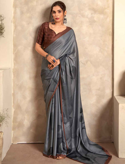 Casual Satin Crepe Abstract Print Ethnic Saree