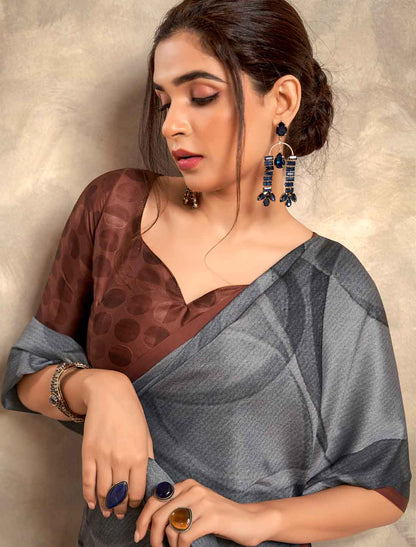 Casual Satin Crepe Abstract Print Ethnic Saree