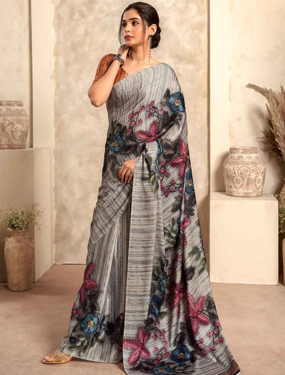 Satin Crepe Morden Abstract Print Ethnic Casual Saree