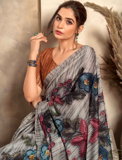 Satin Crepe Morden Abstract Print Ethnic Casual Saree