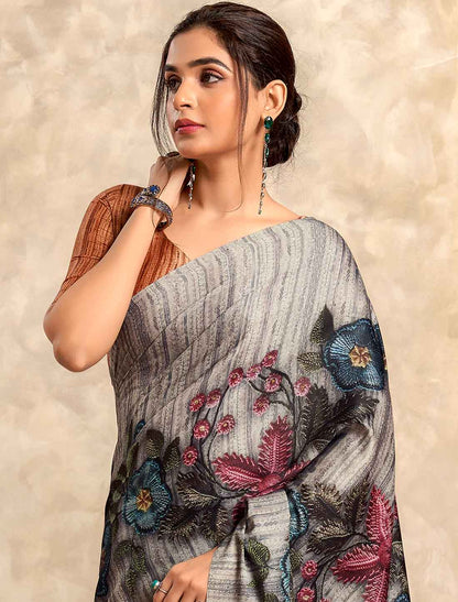 Satin Crepe Morden Abstract Print Ethnic Casual Saree