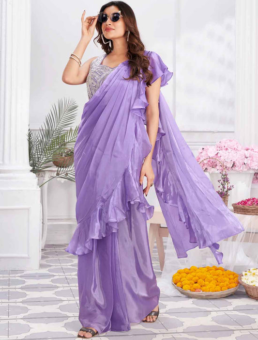 Drape Satin Silk & Fancy Embroidery Work Party Wear Saree & Choli