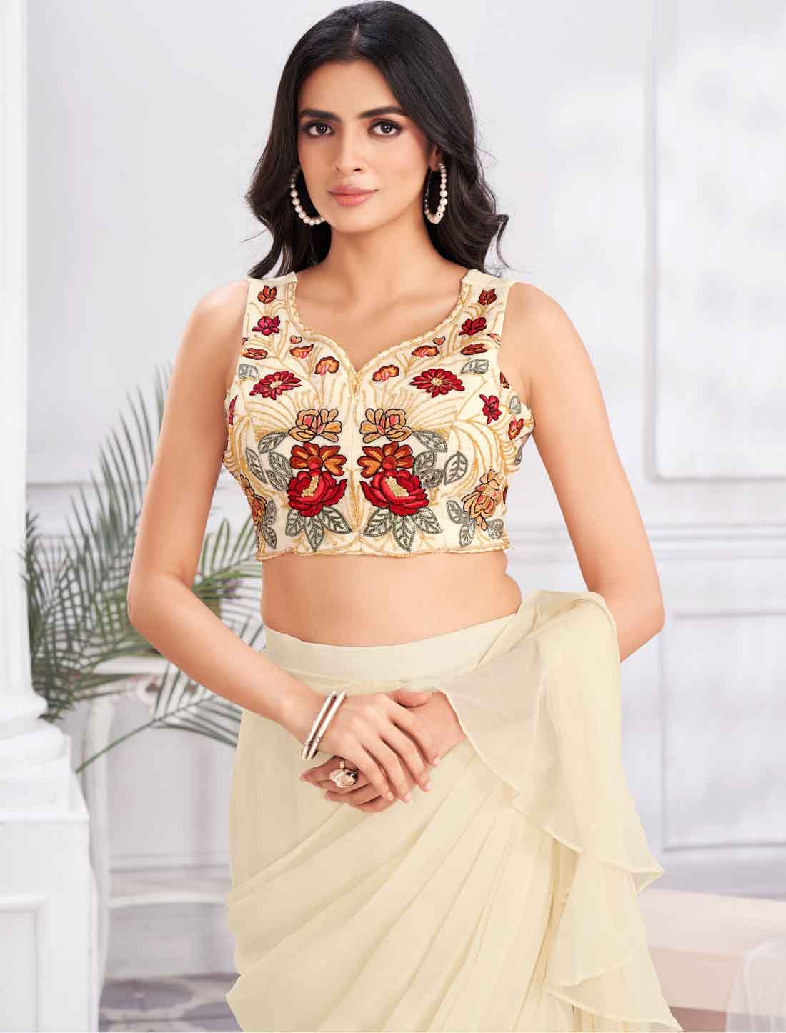 Luxurious Satin Silk & Fancy Party Wear Embroidery Work Saree & Choli