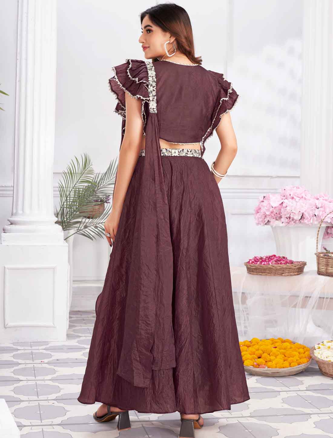 Ethnic Shimmer Georgette & Fancy Crop Top with Sharara & Choli