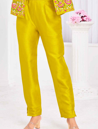 Discover Party Wear Tussar Silk Crop Top with Jacket an Choli & Pant