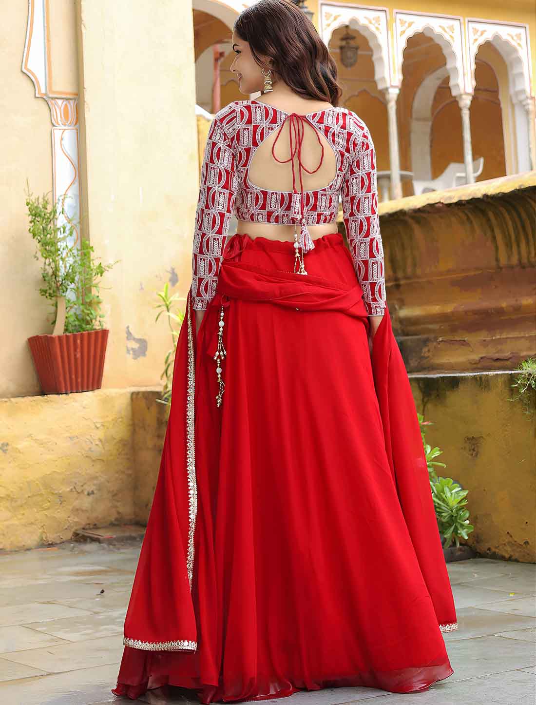 Red Georgette With Sequins Embroidery Ethnic Lehenga Choli