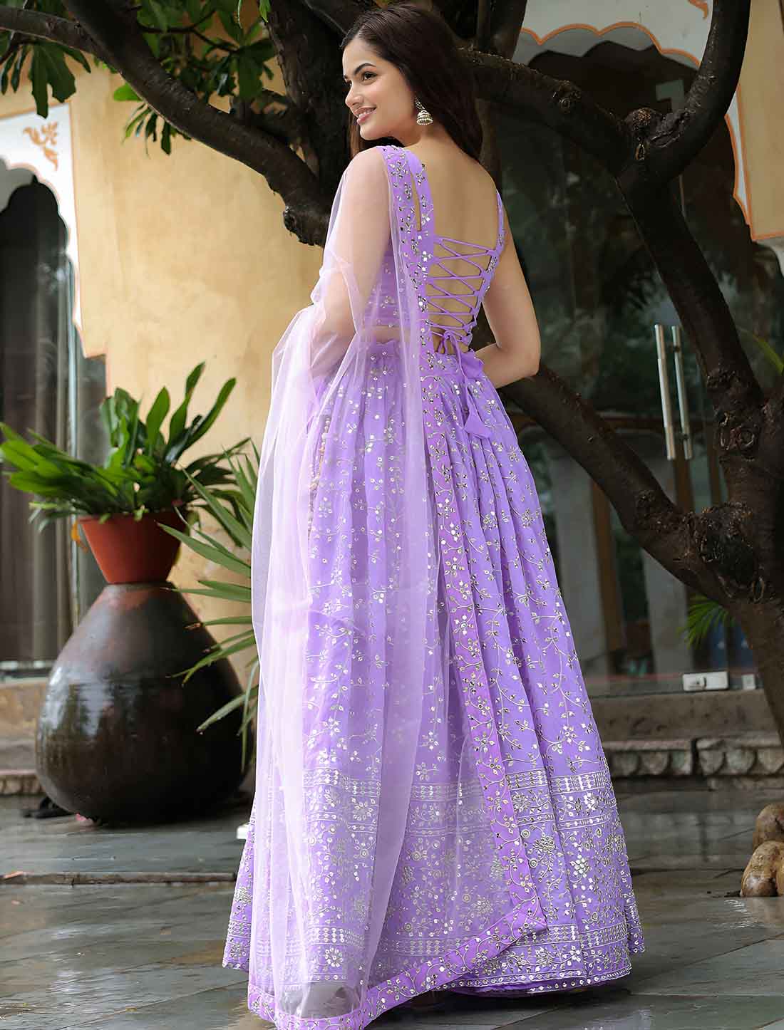 Lavender Georgette With Soft Net Embroidery Ethnic Lehenga Choli