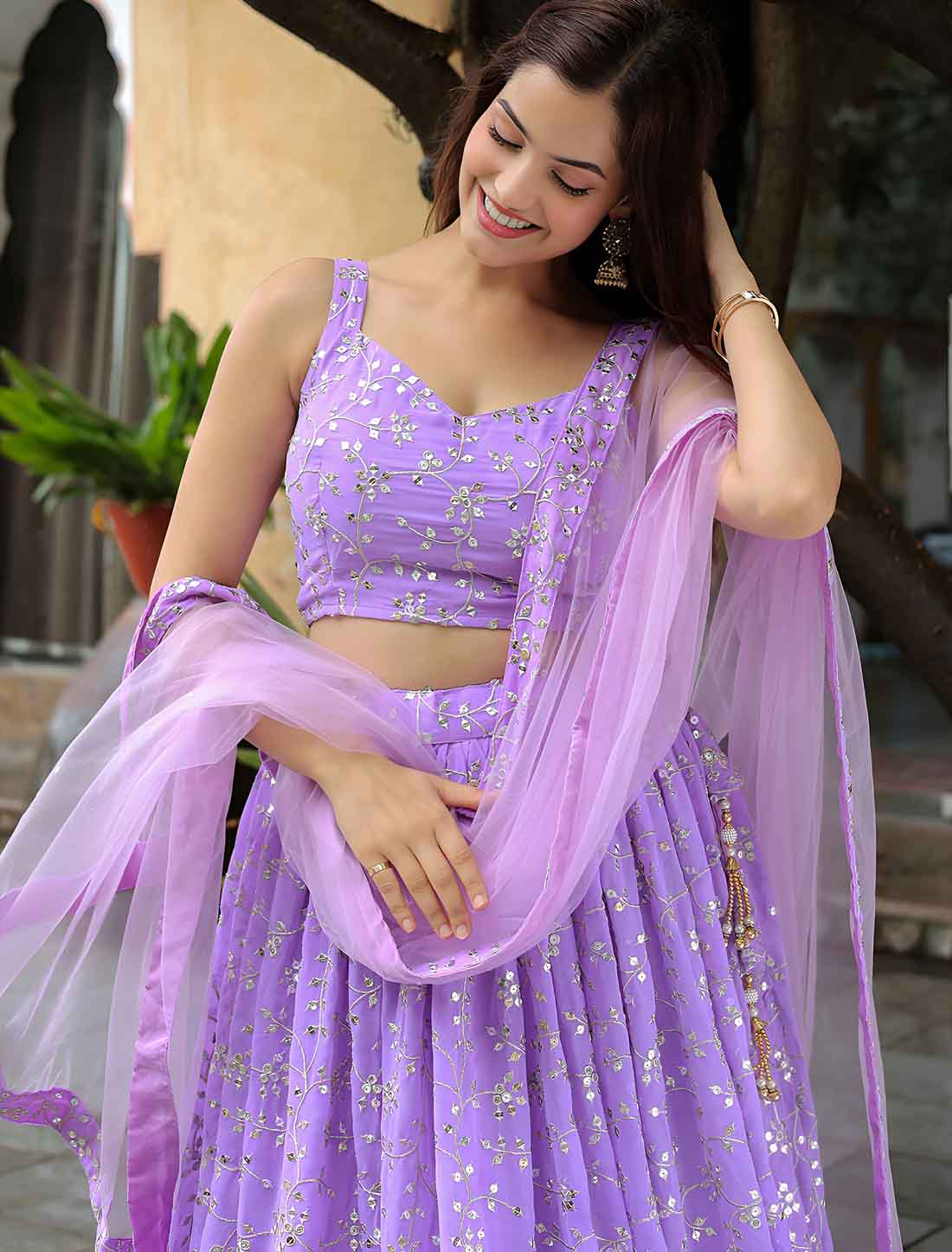 Lavender Georgette With Soft Net Embroidery Ethnic Lehenga Choli
