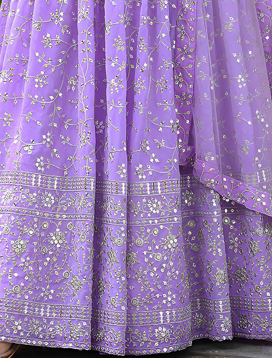 Lavender Georgette With Soft Net Embroidery Ethnic Lehenga Choli