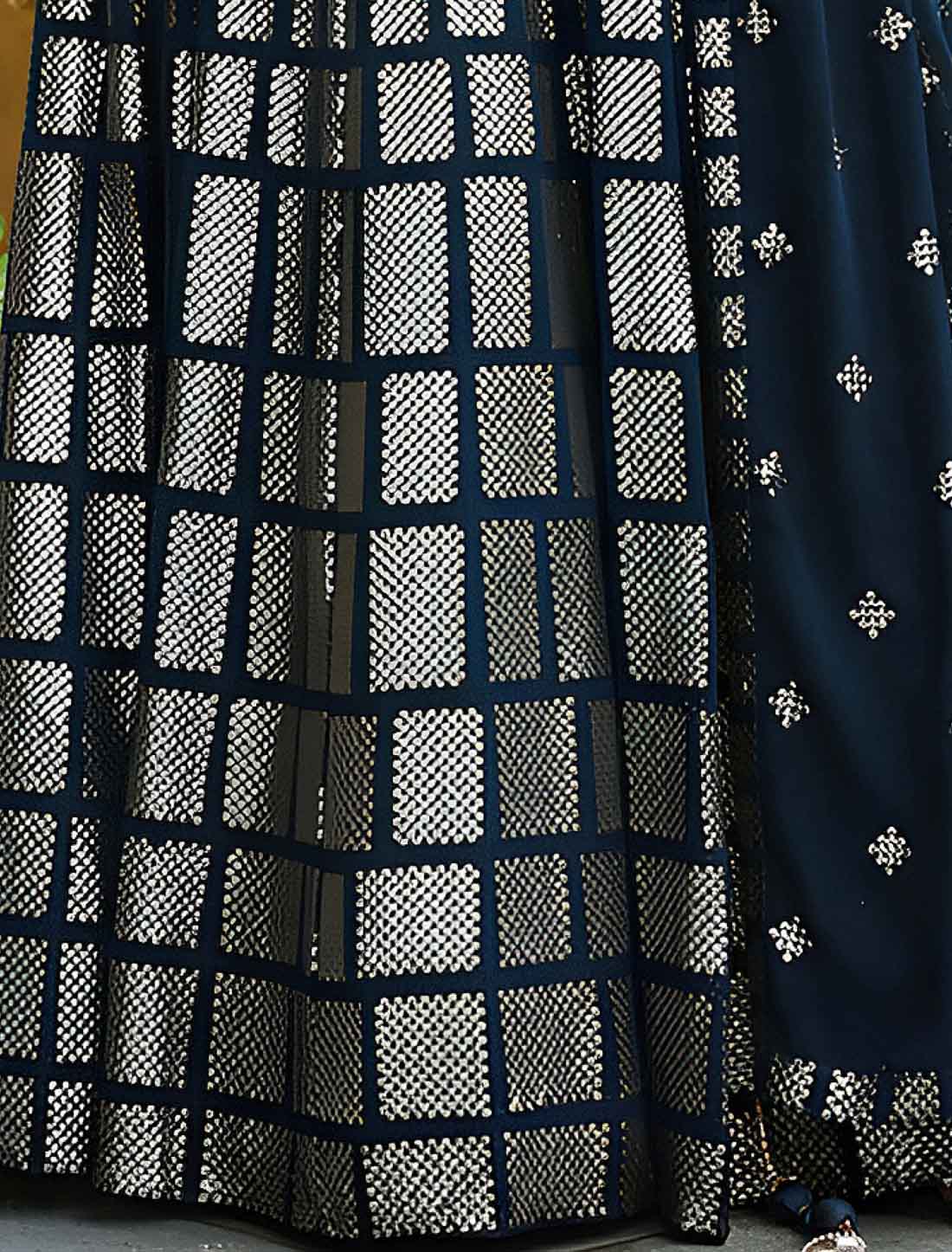 Dark Blue Georgette Ethnic Thread Embroidery Lehenga Choli