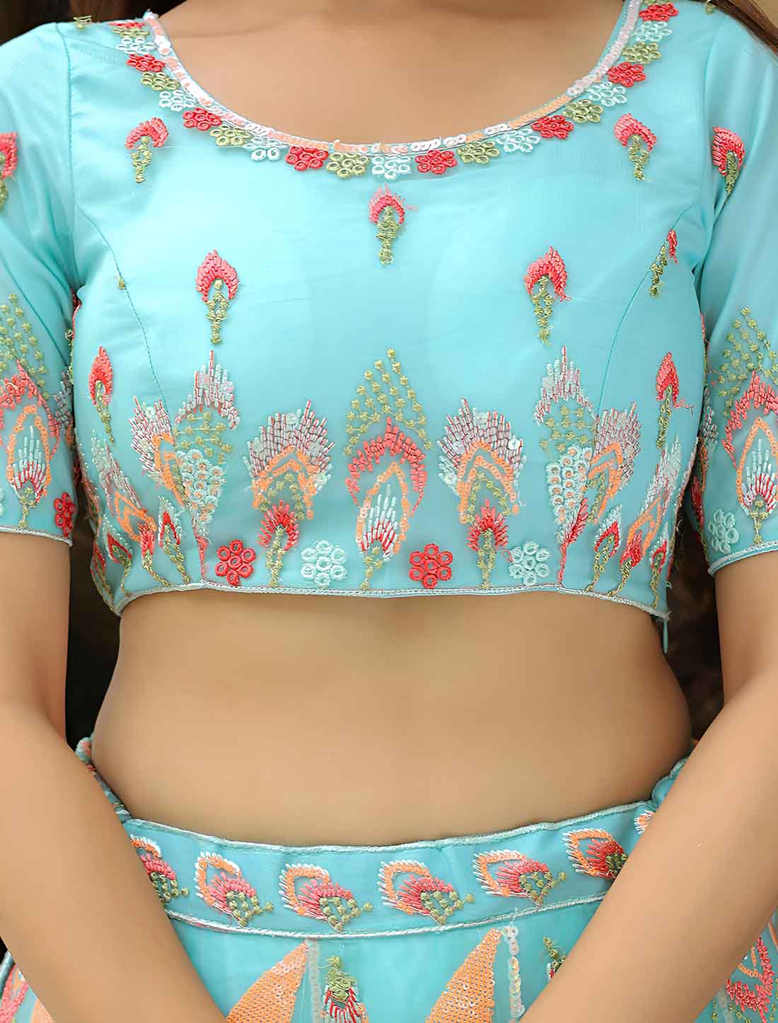 Sky Blue Soft Net With Sequins Embroidery Ethnic Lehenga Choli