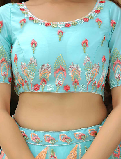 Sky Blue Soft Net With Sequins Embroidery Ethnic Lehenga Choli