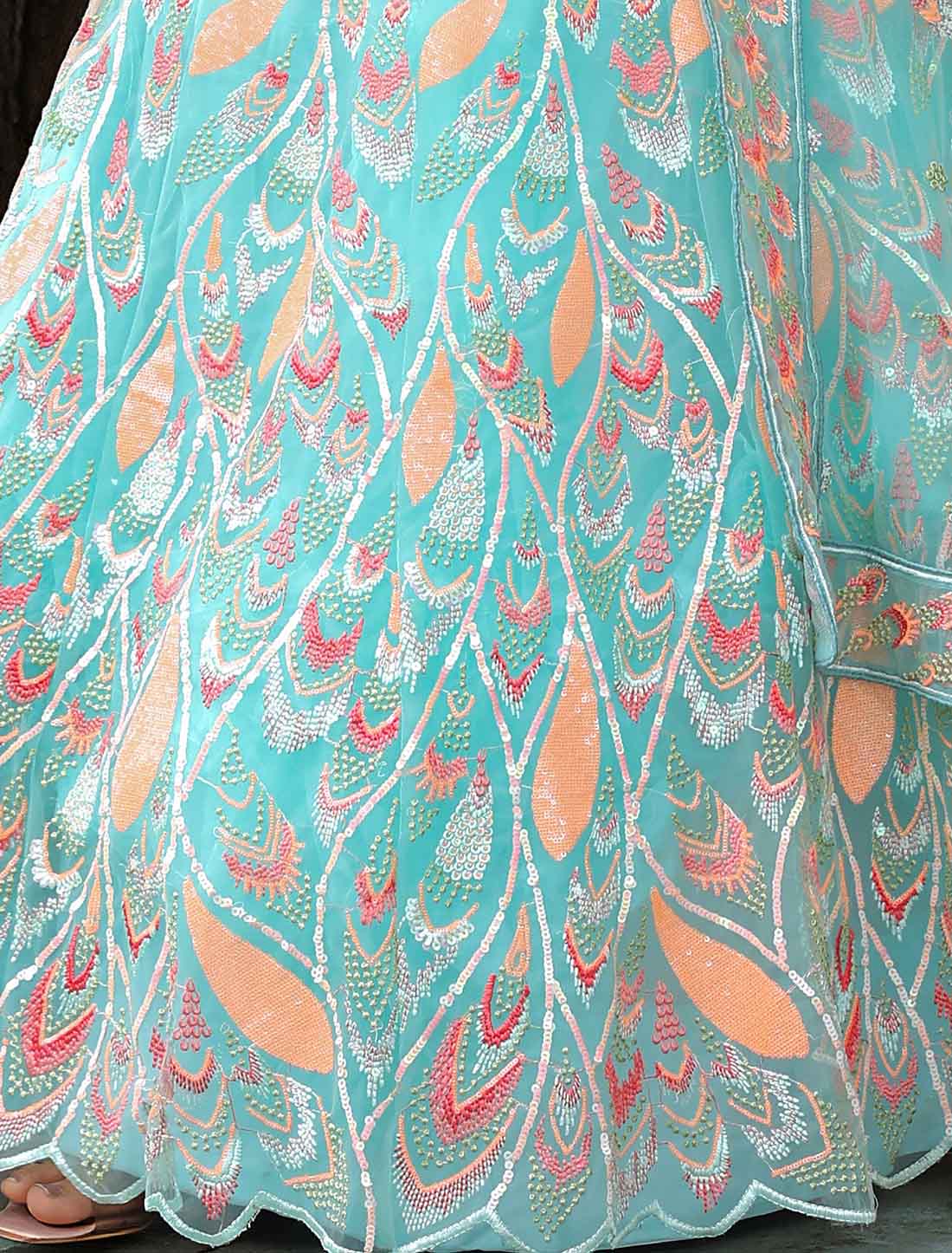 Sky Blue Soft Net With Sequins Embroidery Ethnic Lehenga Choli