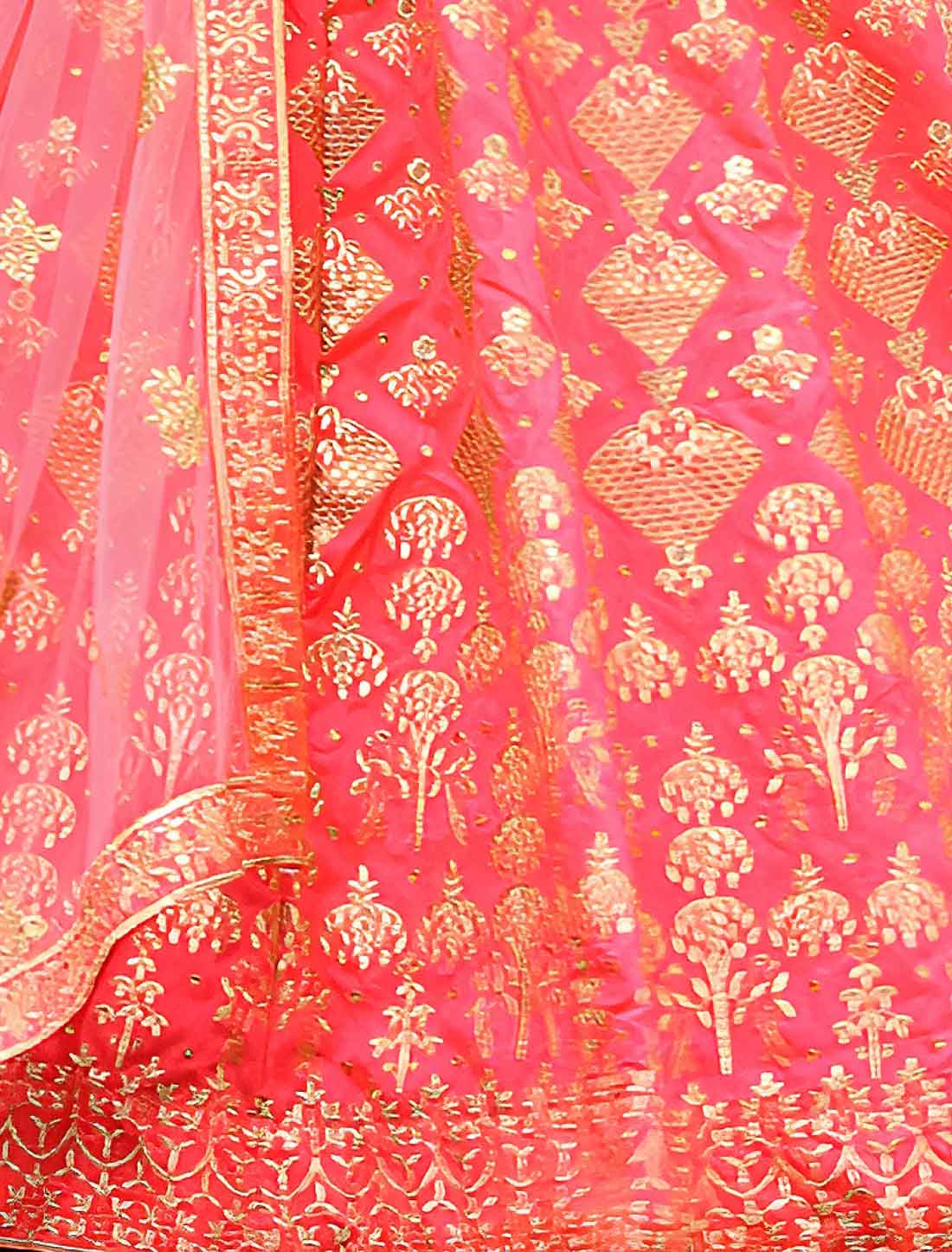 Ethnic Peach Slub Silk With Soft Net Zari Embroidery Lehenga Choli