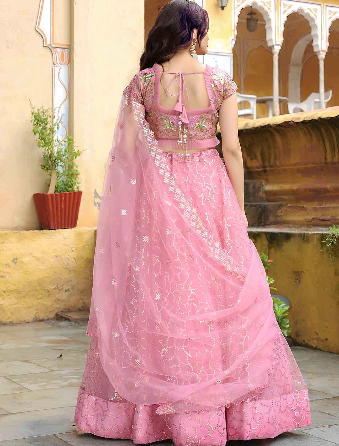 Pink Soft Net Dori and Resham Embroidery Ethnic Lehenga Choli