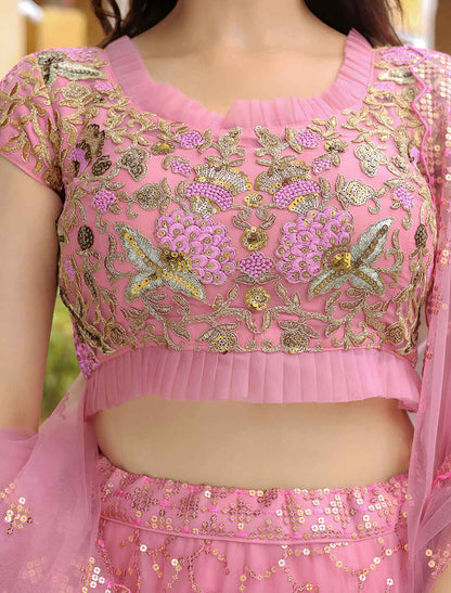 Pink Soft Net Dori and Resham Embroidery Ethnic Lehenga Choli