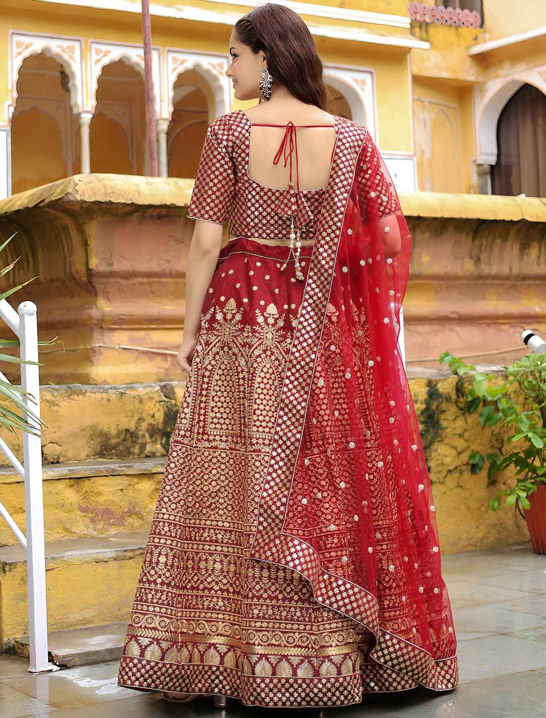Ethnic Maroon Raw Silk Zari Sequins Embroidery Lehenga Choli