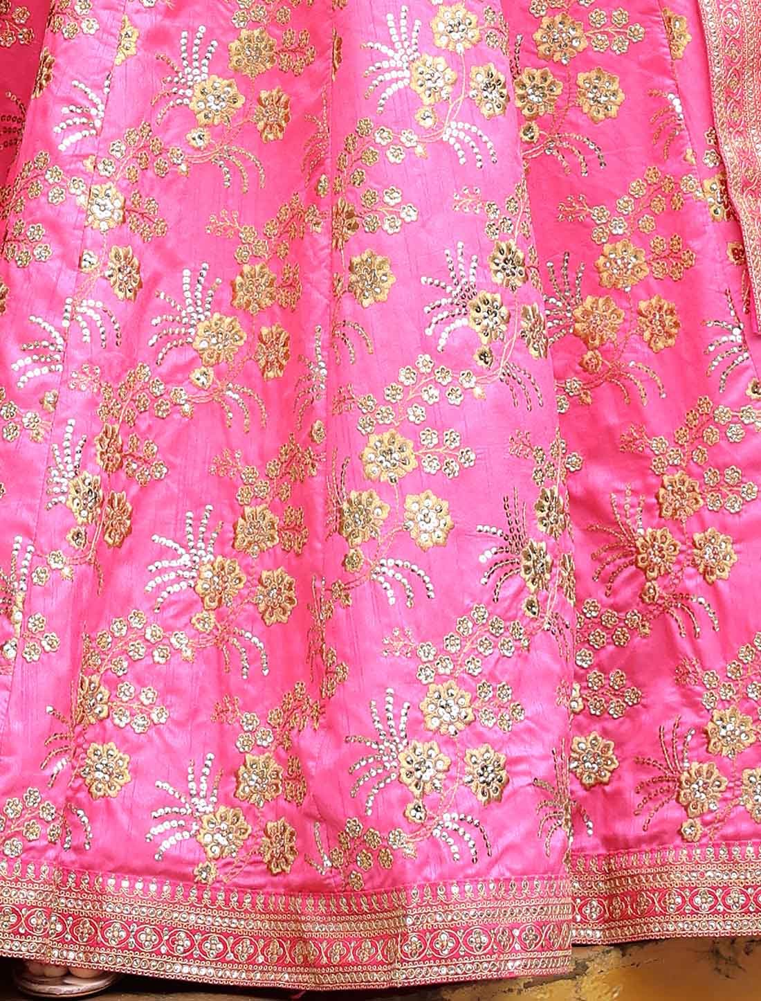 Pink Slub Silk Zari With Sequins Embroidery Ethnic Lehenga Choli