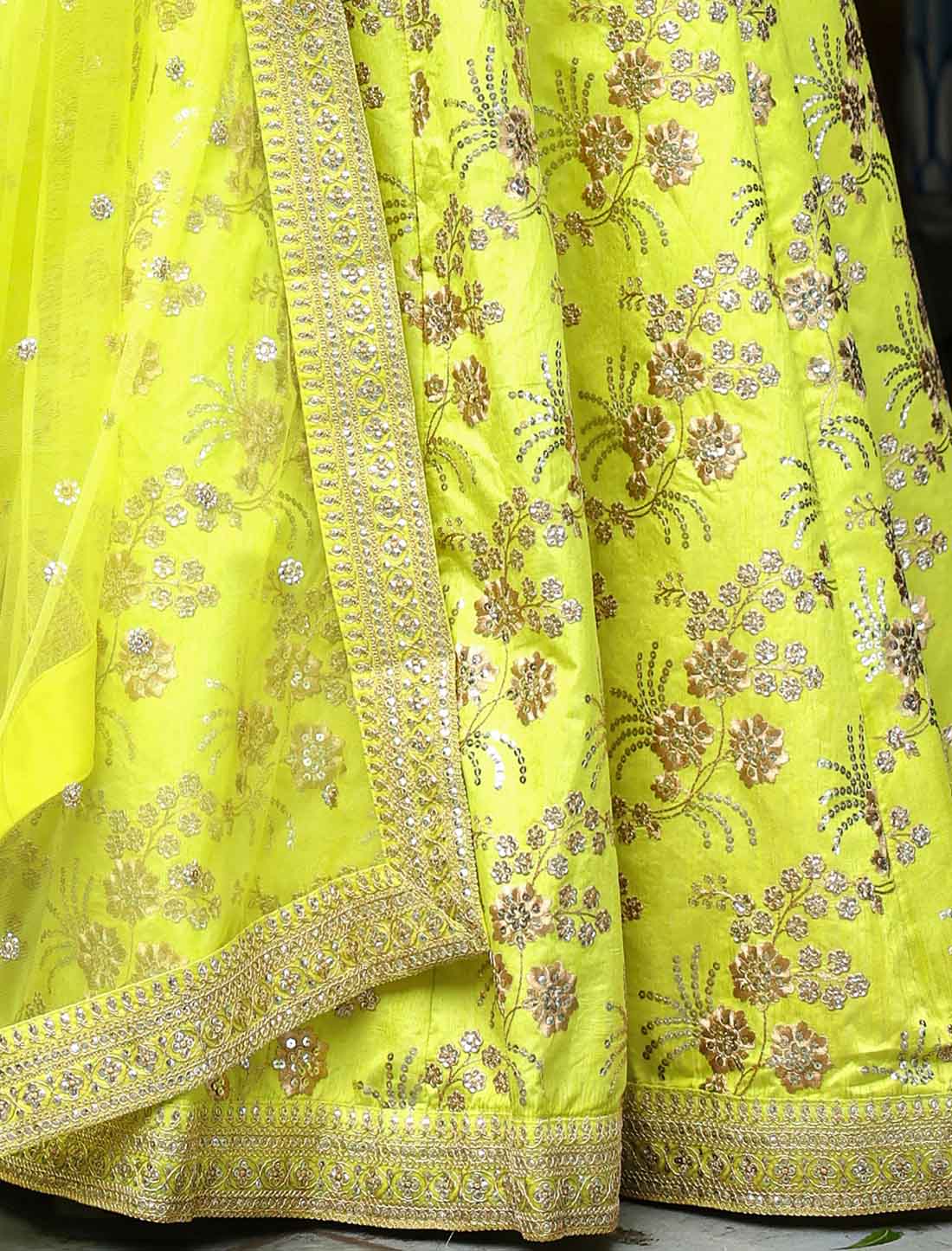 Ethnic Neon Slub Silk Zari With Sequins Embroidery Lehenga Choli