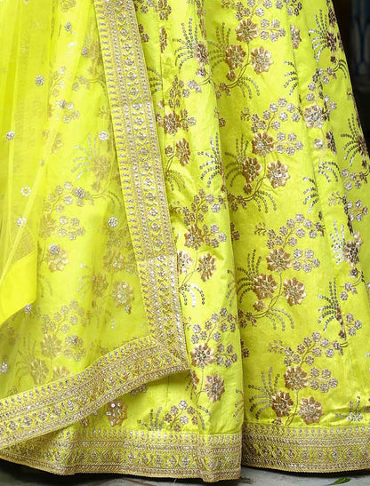 Ethnic Neon Slub Silk Zari With Sequins Embroidery Lehenga Choli