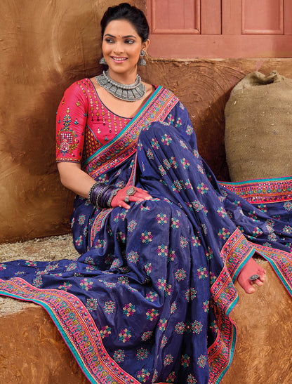 Purple Banaras Silk With Shana Silk Blouse Pure Kachhi Work An Diamond & Mirror Heavy Work Ethnic Sarees