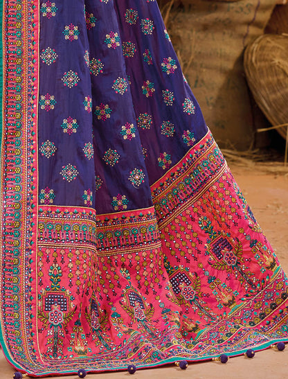 Purple Banaras Silk With Shana Silk Blouse Pure Kachhi Work An Diamond & Mirror Heavy Work Ethnic Sarees