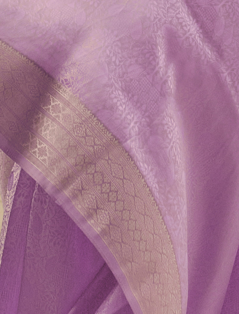 Light Purple Pure Self Satin Handloom Weaving Traditional Wear Saree With Blouse