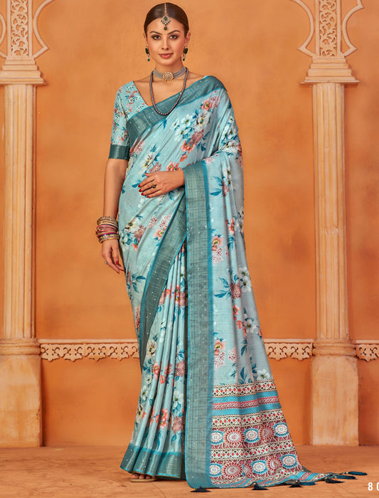 Royal Opulence Fancy Silk Digital Print With Gotha Silk Border And Digital Print UnStitched Saree