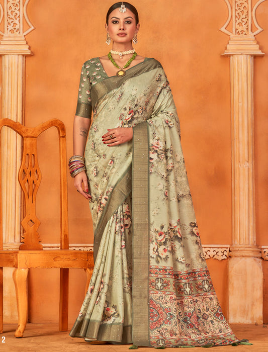 Elegance Unveiled Fancy Silk Digital Print With Gotha Silk Border And Digital Print UnStitched Saree