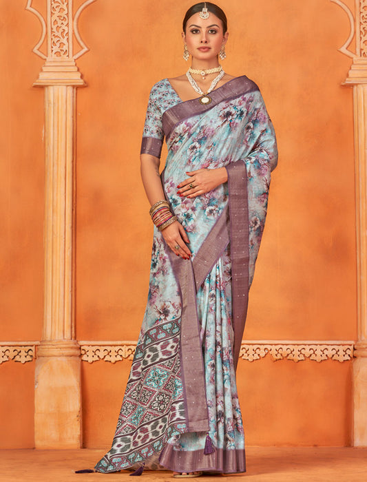 Regal Radiance Fancy Silk Digital Print With Gotha Silk Border And Digital Print UnStitched Saree