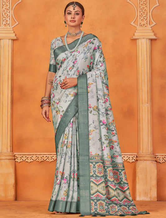 Elegance Redefined Fancy Silk Digital Print With Gotha Silk Border And Digital Print UnStitched Saree