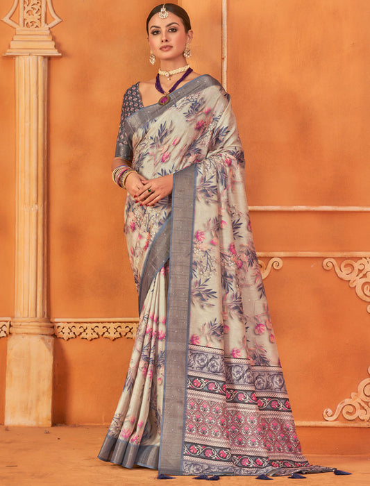 Unveiling Gothic Fancy Silk Digital Print With Gotha Silk Border And Digital Print UnStitched Saree