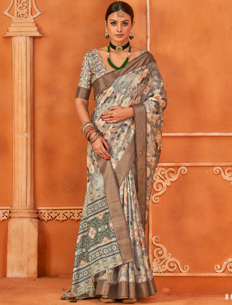 Ethereal Elegance Fancy Silk Digital Print With Gotha Silk Border And Digital Print UnStitched Saree