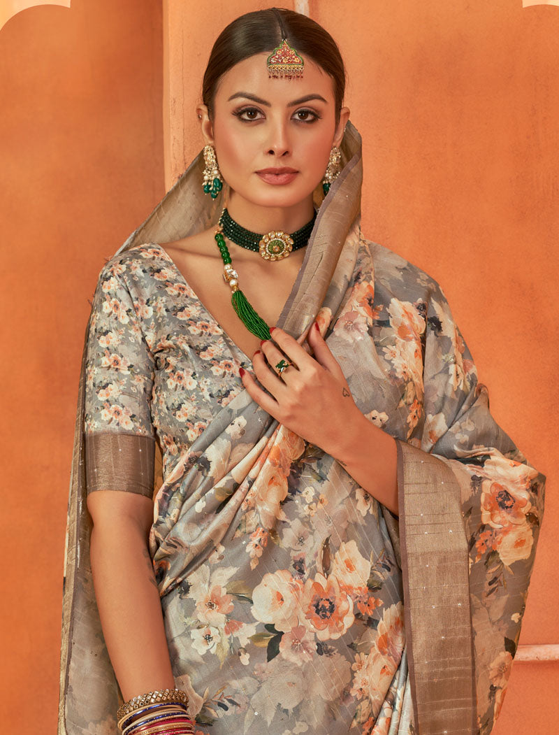 Ethereal Elegance Fancy Silk Digital Print With Gotha Silk Border And Digital Print UnStitched Saree