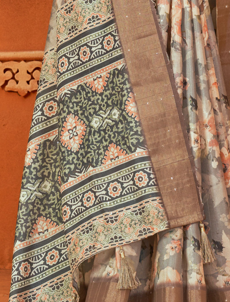 Ethereal Elegance Fancy Silk Digital Print With Gotha Silk Border And Digital Print UnStitched Saree