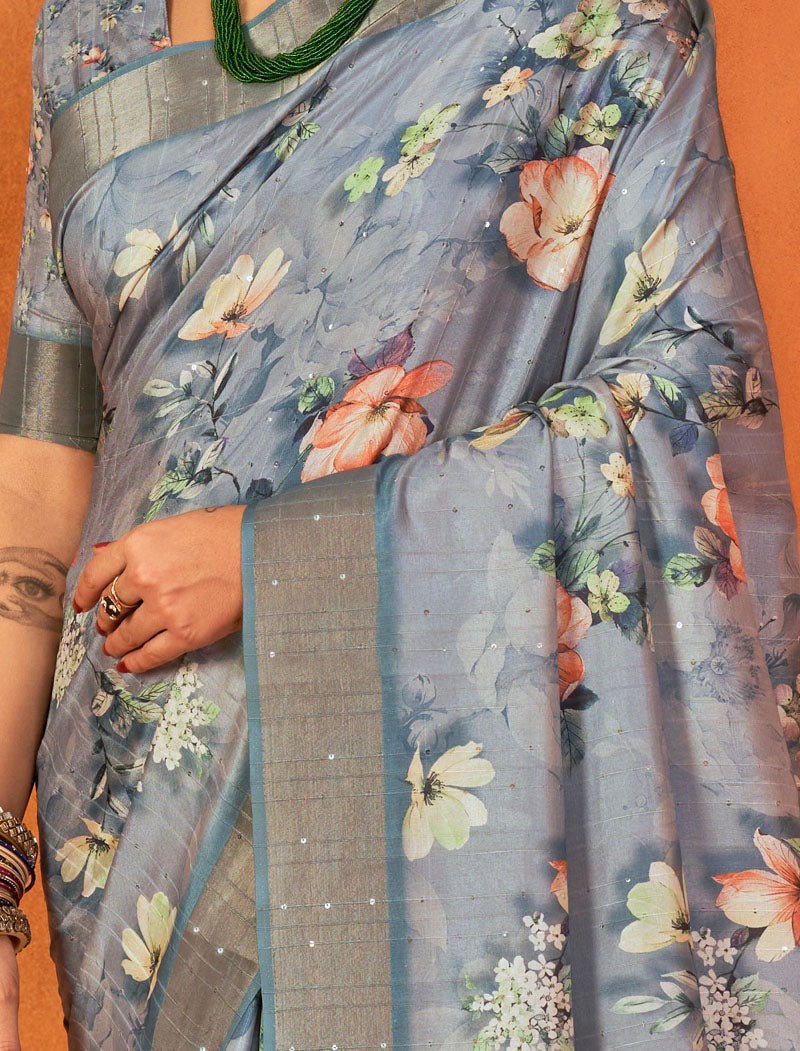 Regal Radiance Fancy Silk Digital Print With Gotha Silk Border And Digital Print UnStitched Saree