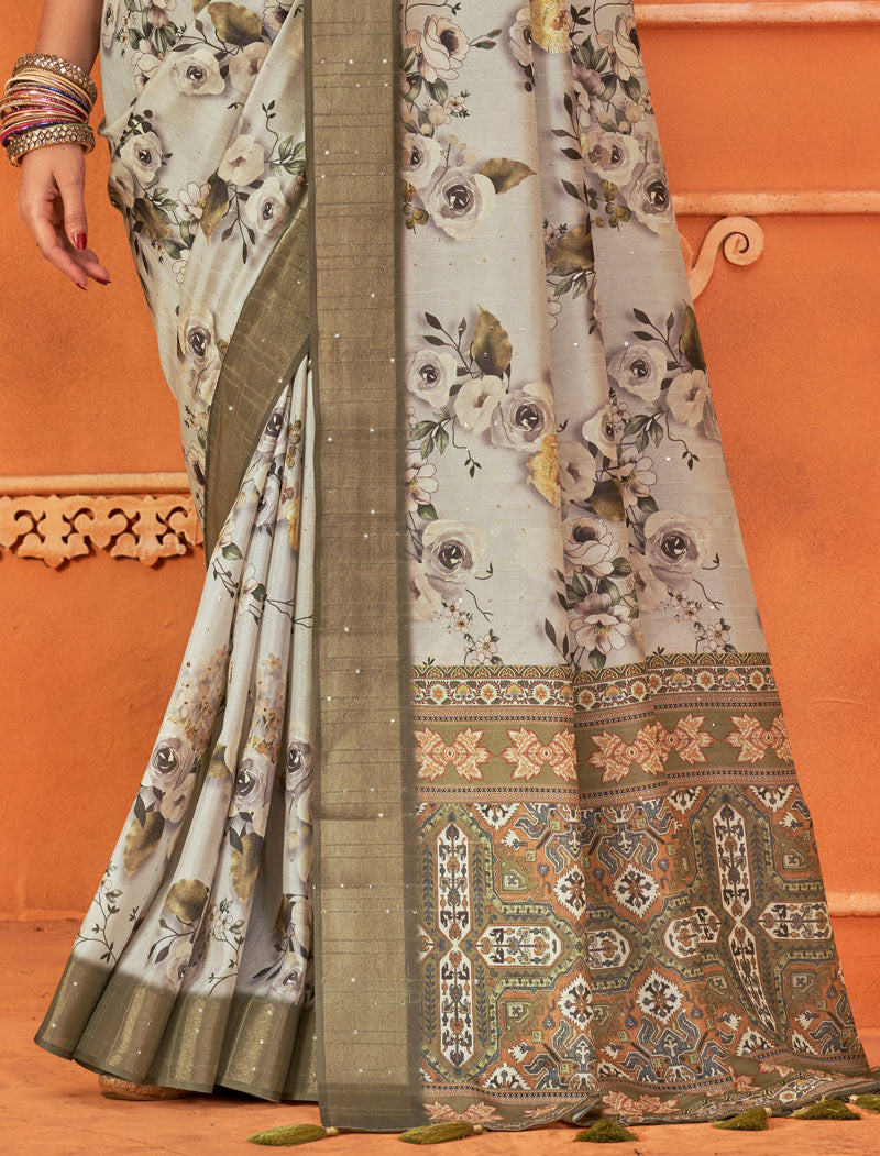 Elegance Fancy Silk Digital Print With Gotha Silk Border And Digital Print UnStitched Saree