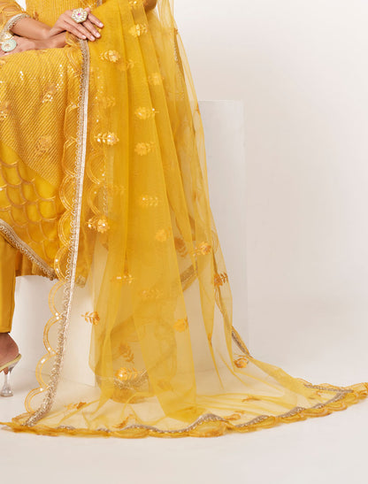Yellow Women Ethnic Semi Stitched Salwar Suit Wtih Thread Work Sequence Embroidery