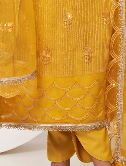Yellow Women Ethnic Semi Stitched Salwar Suit Wtih Thread Work Sequence Embroidery