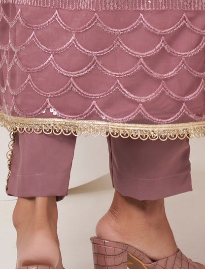 Pink Butterfly Net Luxrious Semi Stitched Salwar Suit Thread Work Embroidery & Fancy Lace